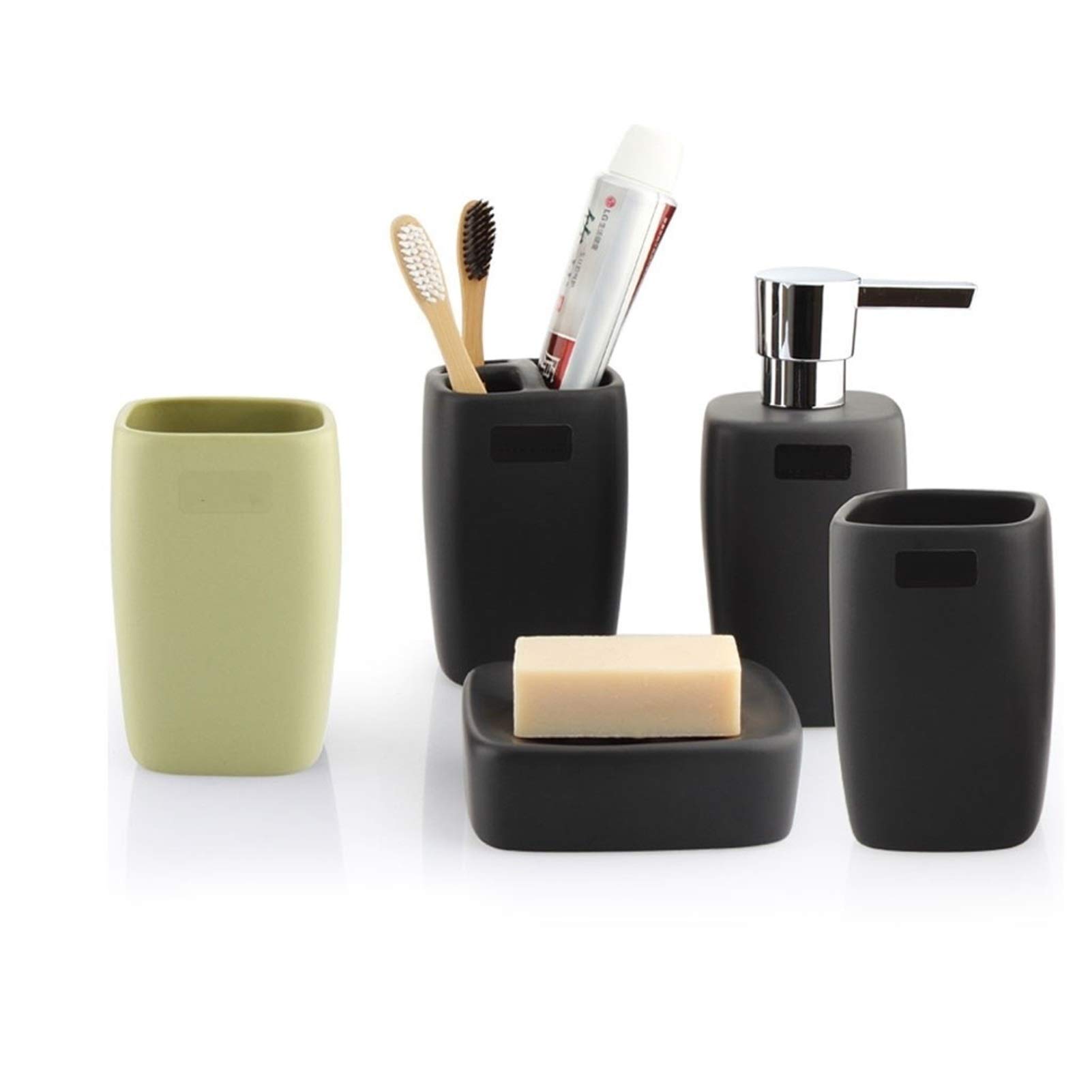 Distributore di sapone Set di accessori da bagno da 5 pezzi in ceramica dall'aspetto opaco Il set include: distributore di lozione, porta spazzolino, porta sapone e 2 bicchieri per collutorio, d