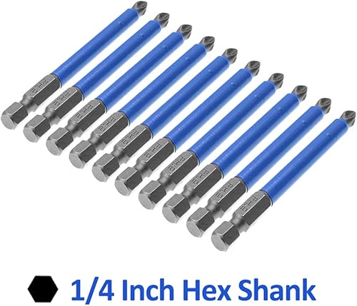 Miniatura 4 de Juego de 10 puntas magnéticas Phillips de 3.5 pulgadas, 2 puntas de destornillador eléctrico de cabeza cruzada antideslizantes, vástago hexagonal de