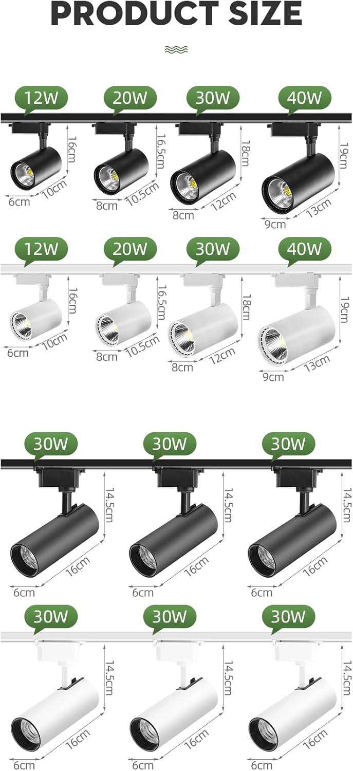 Whole Set LED Track Light 12/20/30 Wall Lamp COB Rails Spot Led Track Lighting Fixture for Clothing Shop Living Room Home (Black, 30W)
