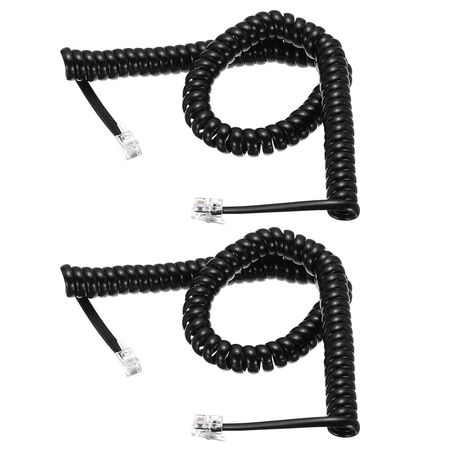 MECCANIXITY 2 Pack Phone Cord for Landline, 10ft Uncoiled/1.7ft Coiled RJ9 4P4C Telephone Handset Cord No Tangle Coiled Phone Cable, Black