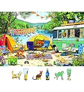500 Pieces Jigsaw Puzzle for Adults, Vibrant Camping Scene with Retro Camper & Cute Pets, Thick D...
