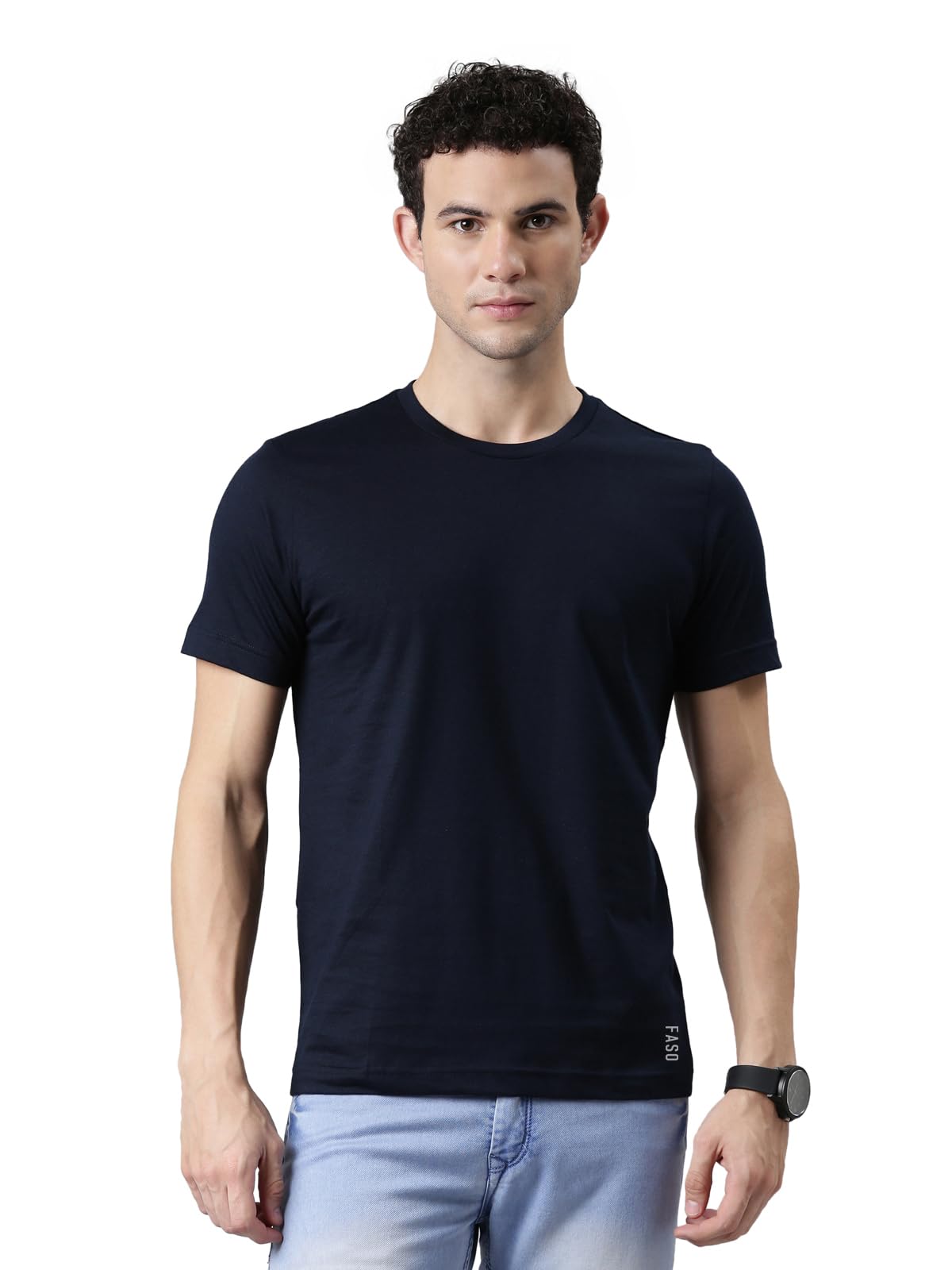 F A S O Men's 100% Super Combed Cotton Full Sleeve T-Shirt | Regular Fit Crew Neck Casual Sports Tee | Soft Breathable Tag-Free Cotton Shirt with Reflective Logo-image-44