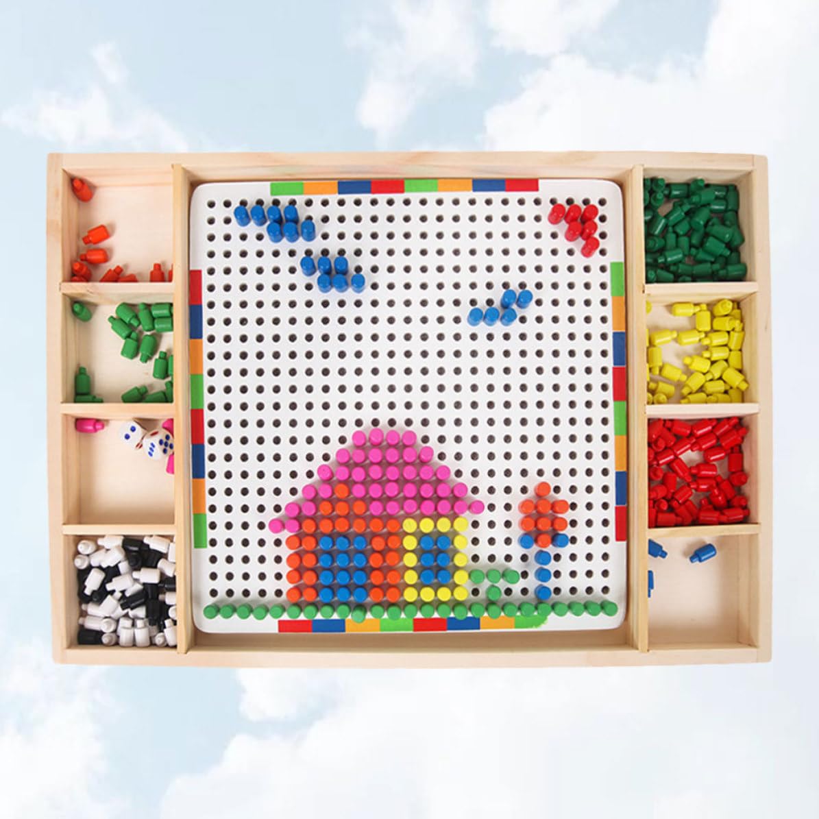 Giocattolo Chiodini Fungo Bianco in Legno, Puzzle Creativi
