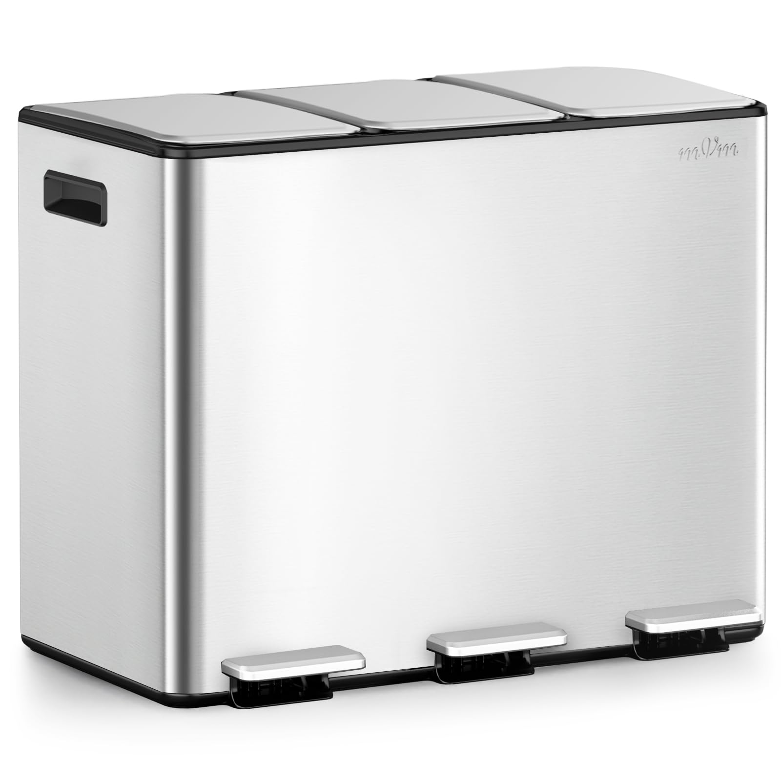 mVm Pattumiera Cucina, Pattumiera Differenziata 3 Scomparti, 3 x 15L, 3 Scomparti per Riciclaggio, in Acciaio Inossidabile, Secchi Interni Rimovibili, per Cucina, Ufficio, Argento