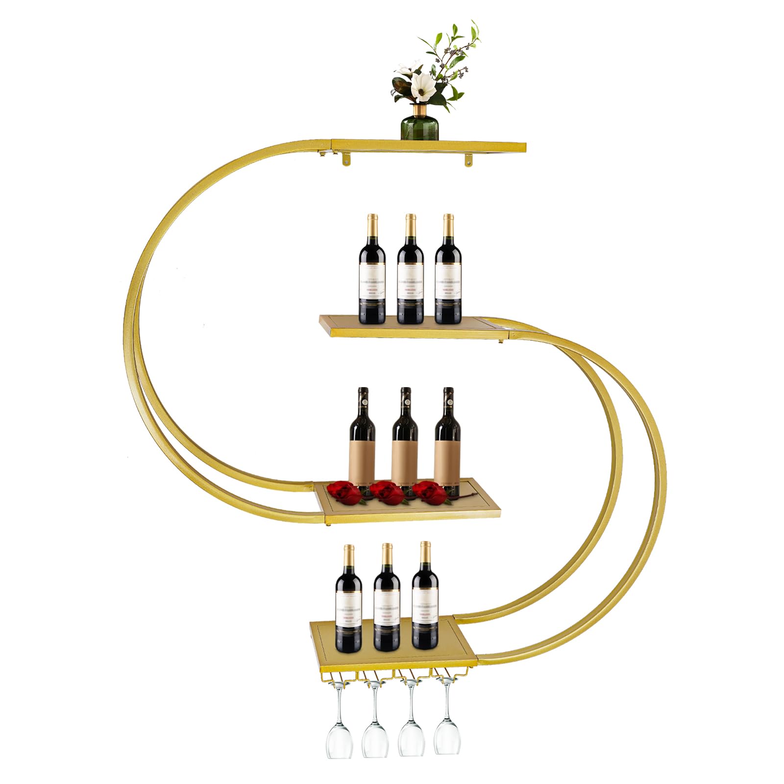 Casier à vin mural doré - Étagère à bouteilles à 4 niveaux avec