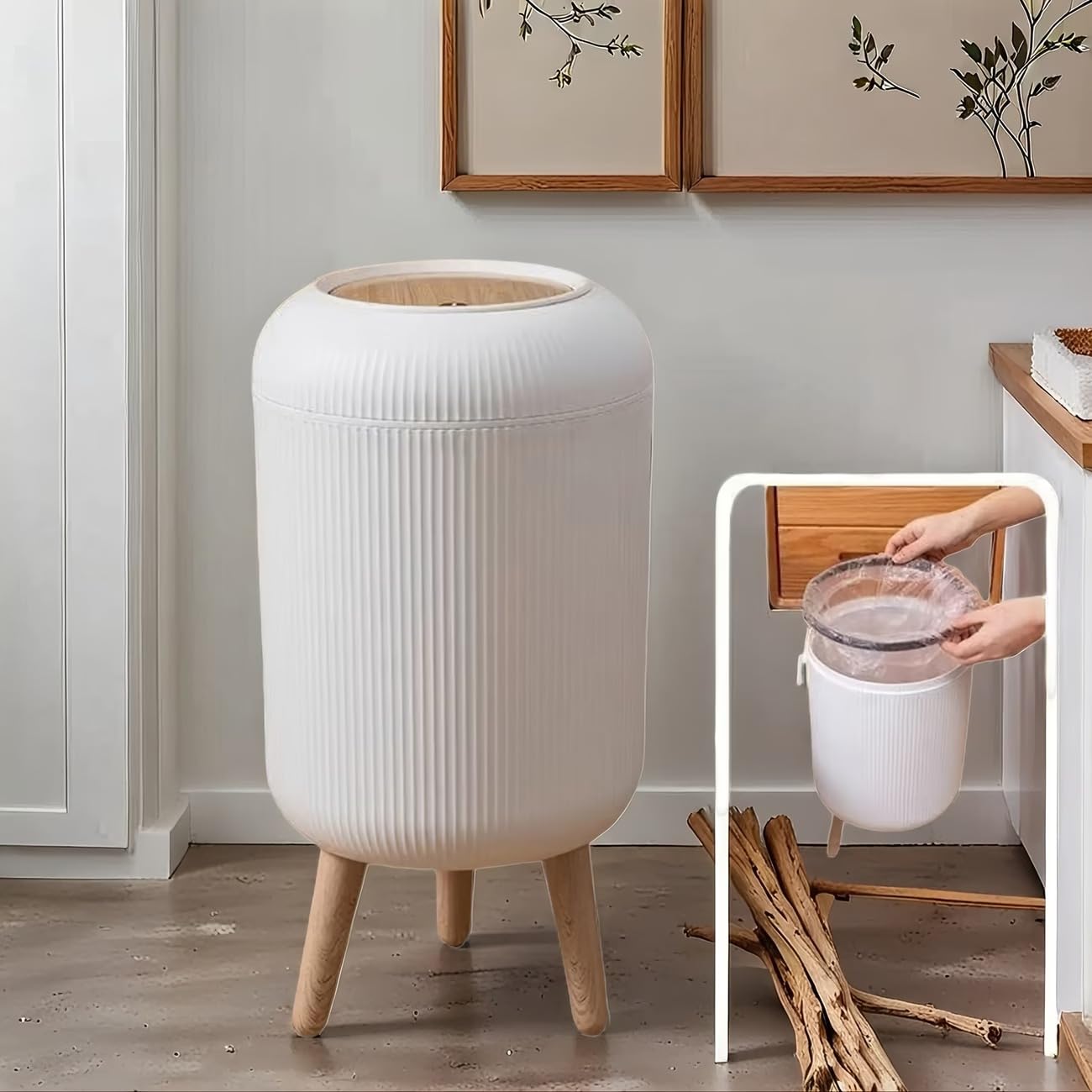 Modern Ribbed Dustbin - Elegant Kitchen Storage -2