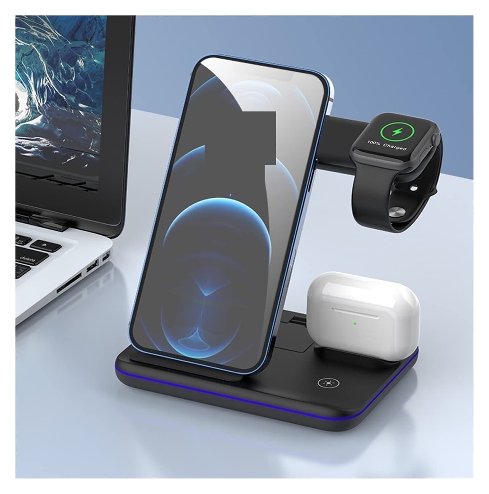 15W 3 en 1 Station de Charge Rapide Qi Chargeur sans Fil USB Charge Support téléphone for téléphones, Tablette Conception Portable