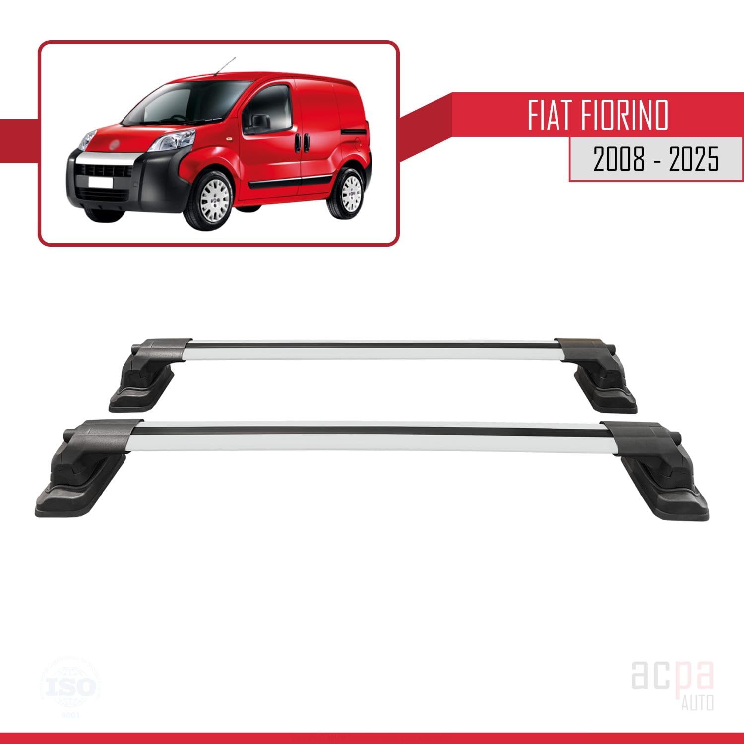 Compatible con Fiat Fiorino 2008-2025 Ace-3 Barras de Techo Auto Portaequipajes Barras Transversales Gris Aluminio 2 Barras