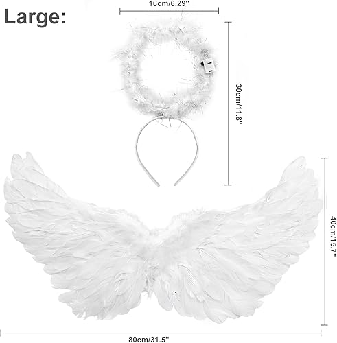 Miniatura 5 de Alas de ángel, alas de ángel iluminadas y halo con luces LED, disfraz de alas de ángel blancas para adultos, mujeres, niños, Halloween, Navidad