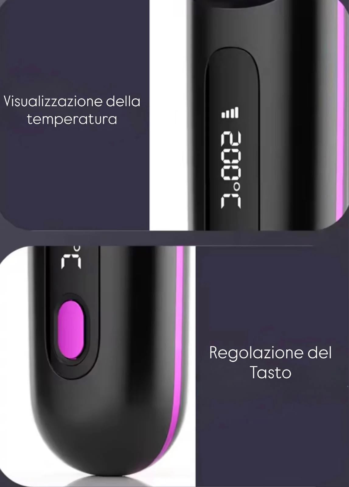 DemmyLab Spazzola Lisciante Piastra per Capelli Spazzola Lisciante in Ceramica con Display LCD, Senza Fili, 3 Temperature 160°C - 200°C per Capelli Lisci, Ricci e Mossi