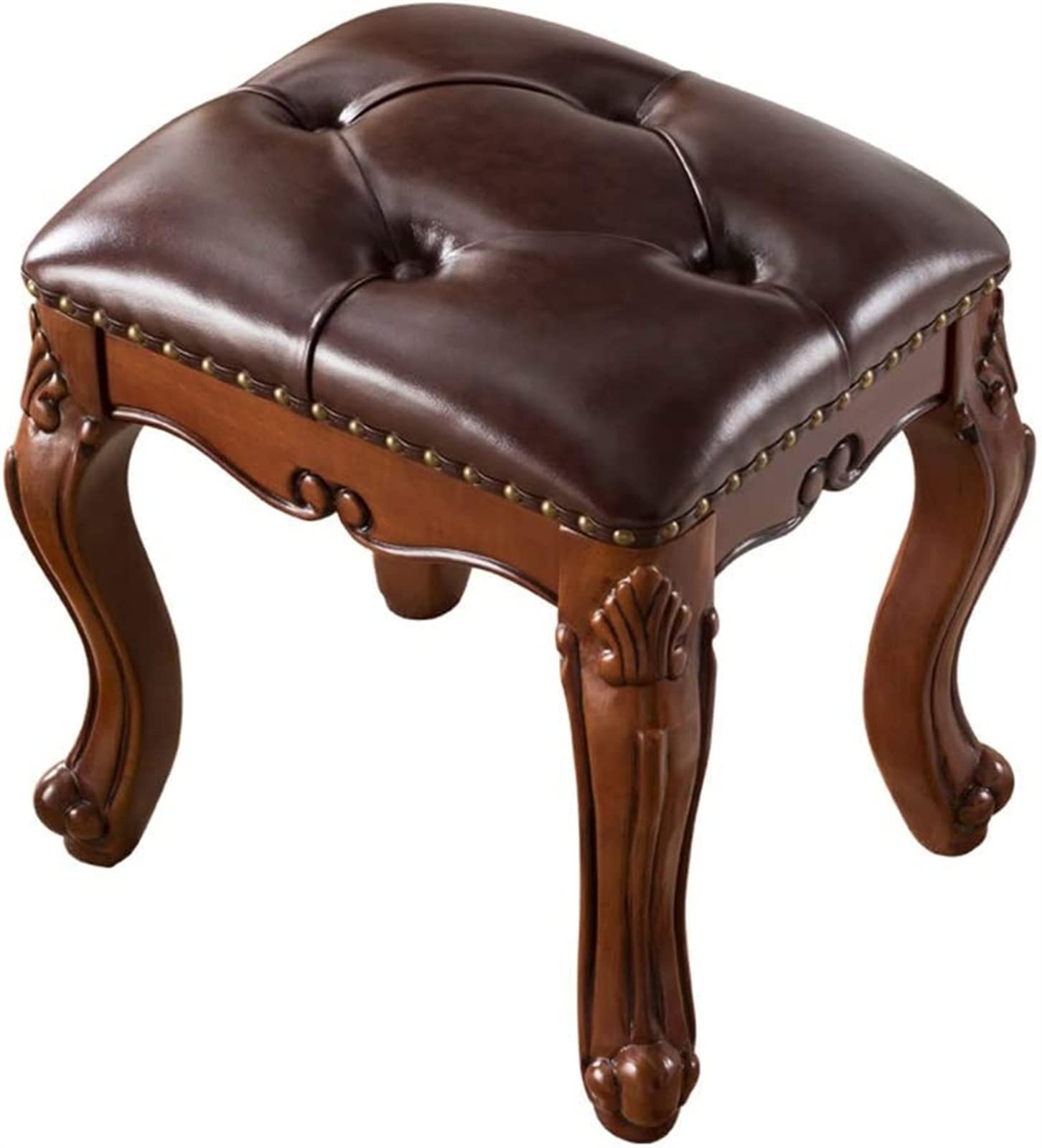 GRDDBZA Vanity Bench with Padded Cushion, Vanity Chair Benches Vanity Solid Wood Makeup Stool Household Dressing Bench Piano Stool Carved Wooden Stool Porch 　Shoe Changing Stool(Brown)