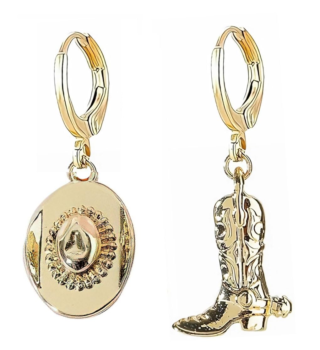 MOEPAPA Gold Cowgirl Boot Hat Earrings Dallas Cowgboy Dangle Drop Western Style Silver Earrings for women