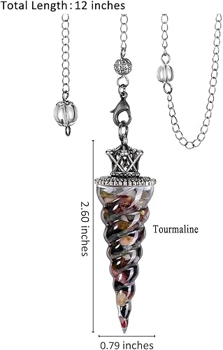 Miniatura 4 de PESOENTH Péndulo de cristal de turmalina negra para radiestesia, adivinación con piedra roscada, cristales curativos, colgante de punto de cuarzo