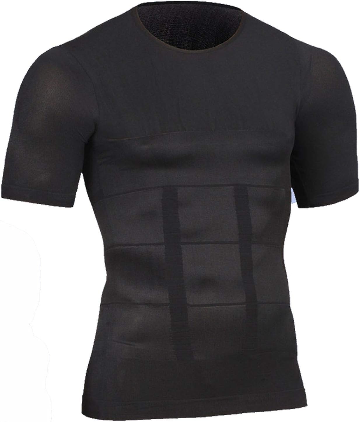 Men Slimming Shaper Compression Gynecomastia Tshirt Undershirts Posture Corrector,Sleeves Black,L