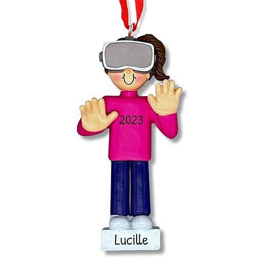 Ornaments by Elves - Personalized Virtual Reality Female Brunette Christmas Ornament - Unique Gift for Gamers Women Sisters - Tree Decoration, Birthday Office Party in a Giftable Packaging