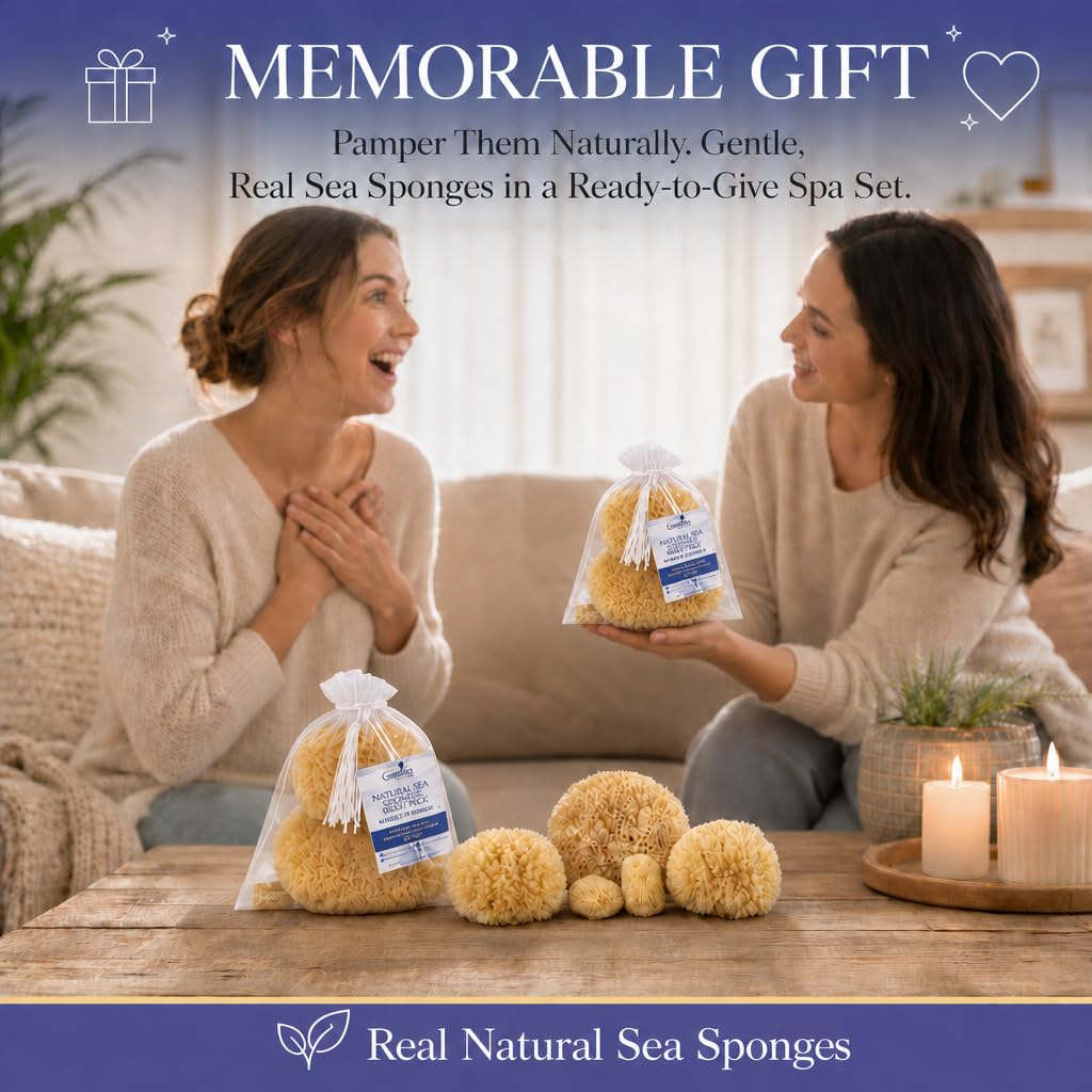 Naturalne gąbki morskie do kąpieli: 5 szt. Prezent w torbie premium Hipoalergiczna wanna Prysznic Czyszczenie twarzy Pamper Mums Brides Girlfriends