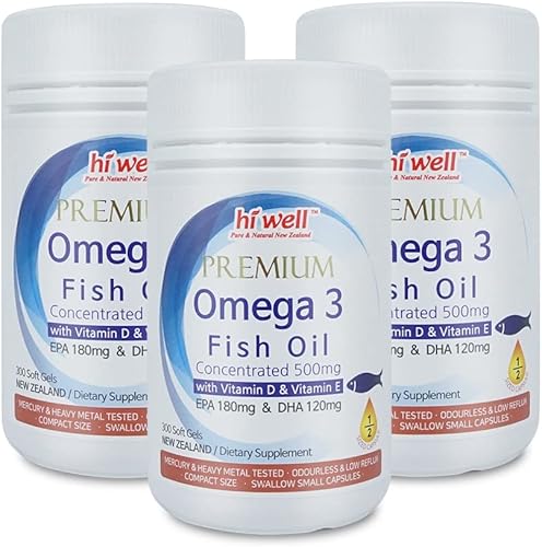 Hi Well Premium Omega 3 Aceite de pescado concentrado 500 mg 300 cápsulas blandas (paquete de 3)