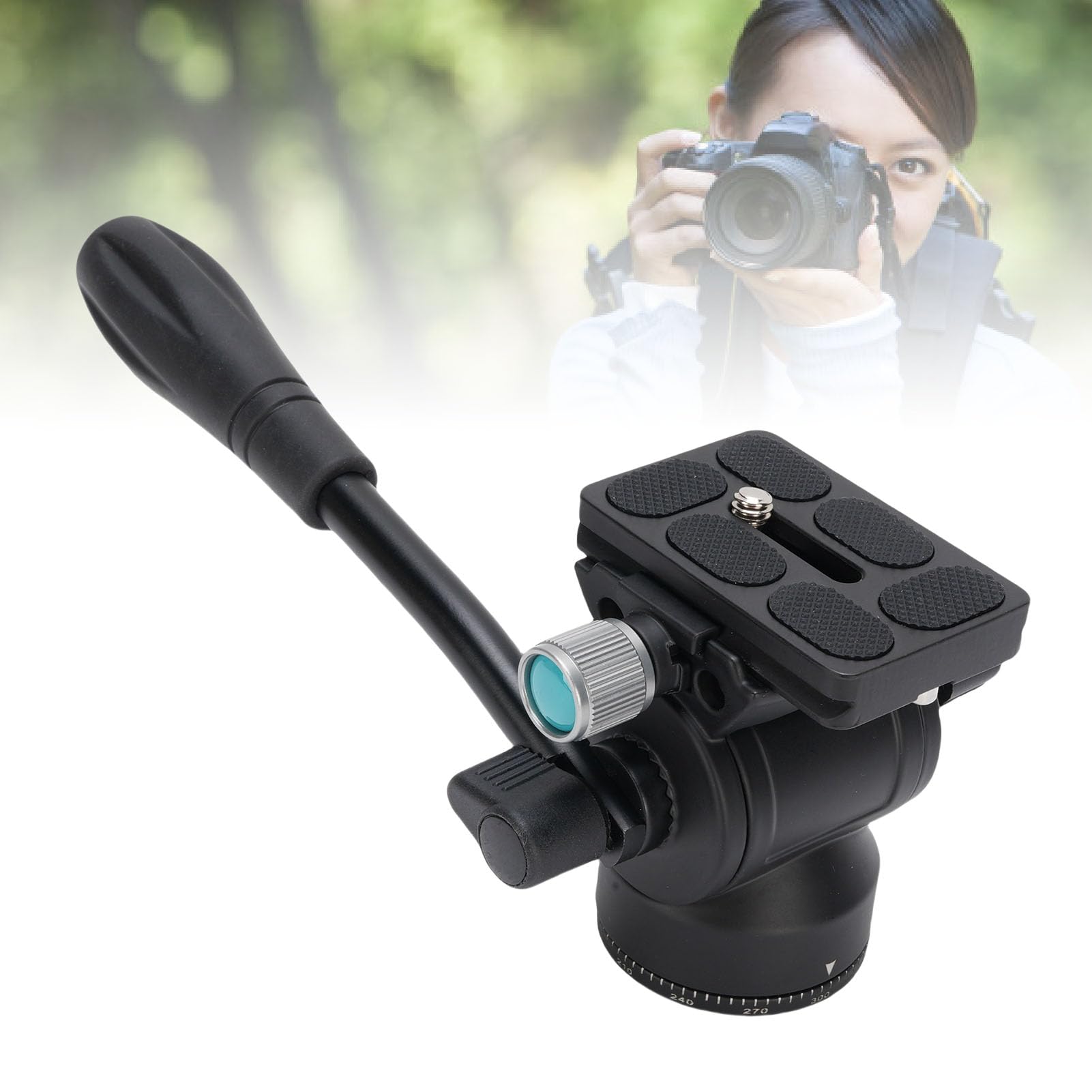 Generic Testa per Treppiede, Testa Panoramica Inclinabile per Treppiede Video in Lega di Alluminio Panoramica a 360 Gradi con Maniglia Regolabile in Acciaio e Foro per Vite Inferiore da 3/8 Pollici