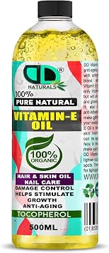 Pure Natural Vitamin E Oil, Moisturising and Nourishing Oil For Skin, Scars, Hair & Face, Scalp, Nails, Moisturising & Hydrating Carrier Oils, Vegan, Cruelty, Hexane Free 500ml