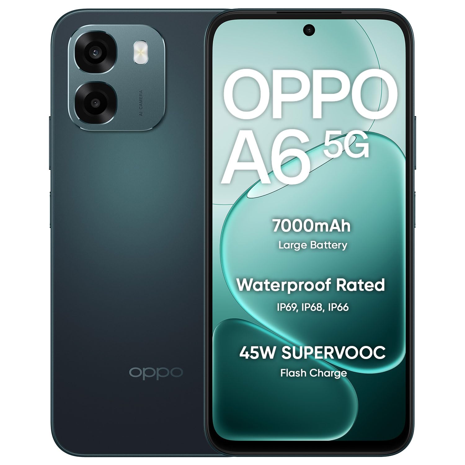 OPPO A6 5G Smartphone 6+256GB Blue, 6.7-inch Screen 120Hz Display, 7000mAh Battery, 45W SUPERVOOCTM Fast Charge, 8MP Front Camera & 50MP Main Rear Camera, Dimensity 6300 Processor, IP69
