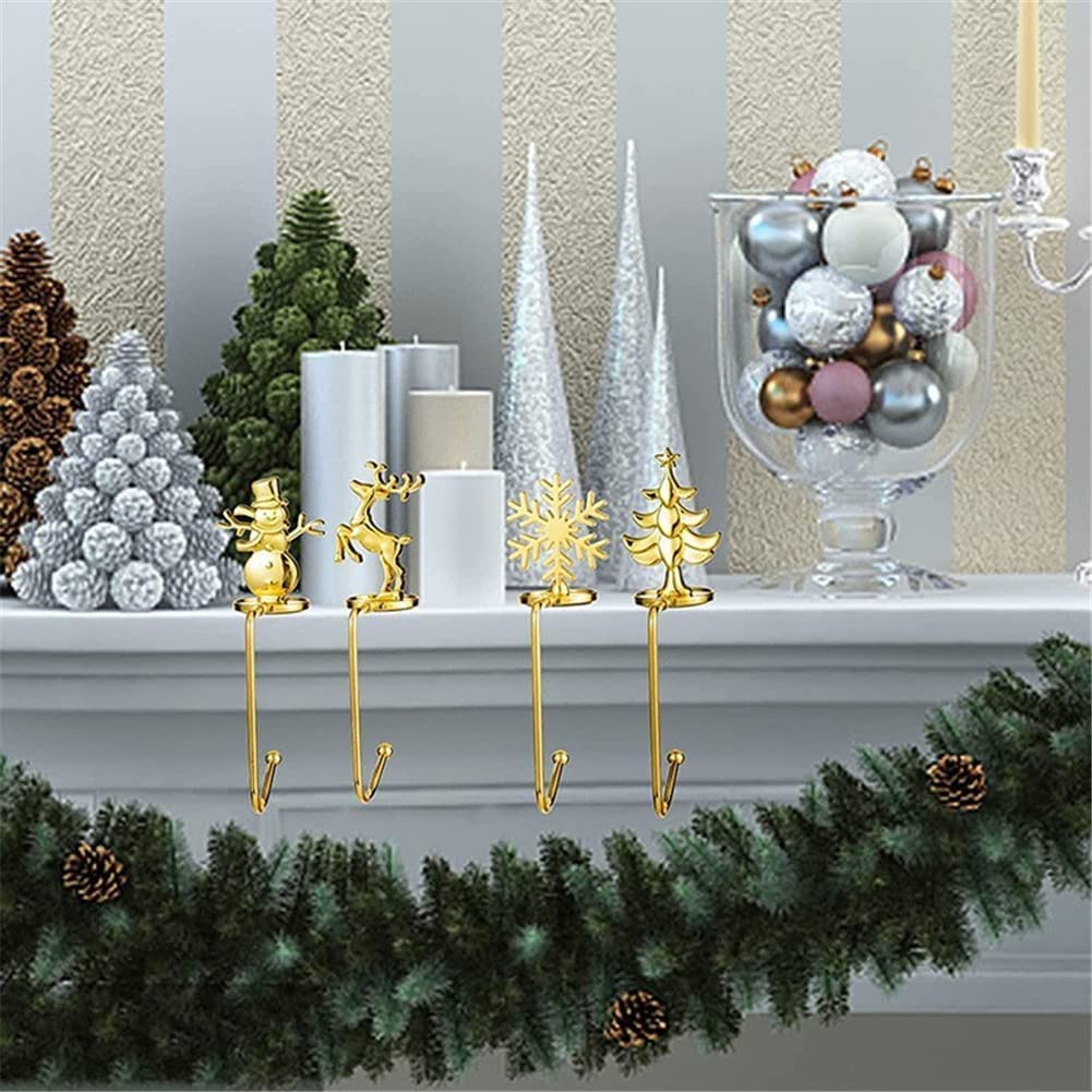 4 Stück Weihnachtsstrumpfhalter – Schneeflocke, Schneemann, Elch, Weihnachtsbaum, Aus Zinklegierung, Rutschfest