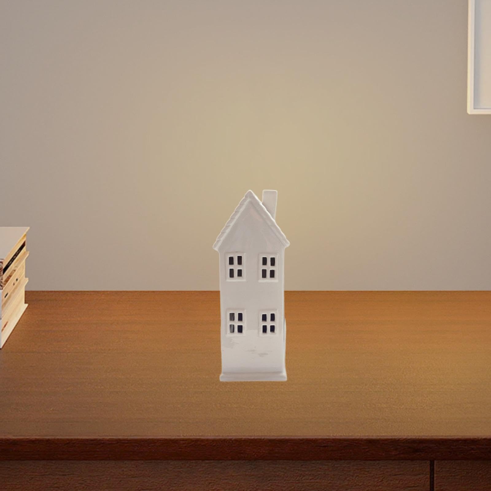 Figura de Cerámica Iluminada para Navidad, Adorno de Escritorio para Navidad, Decoración para Fiestas Navideñas, Decoración Navideña, 7,5 x 7,5 x 20 cm