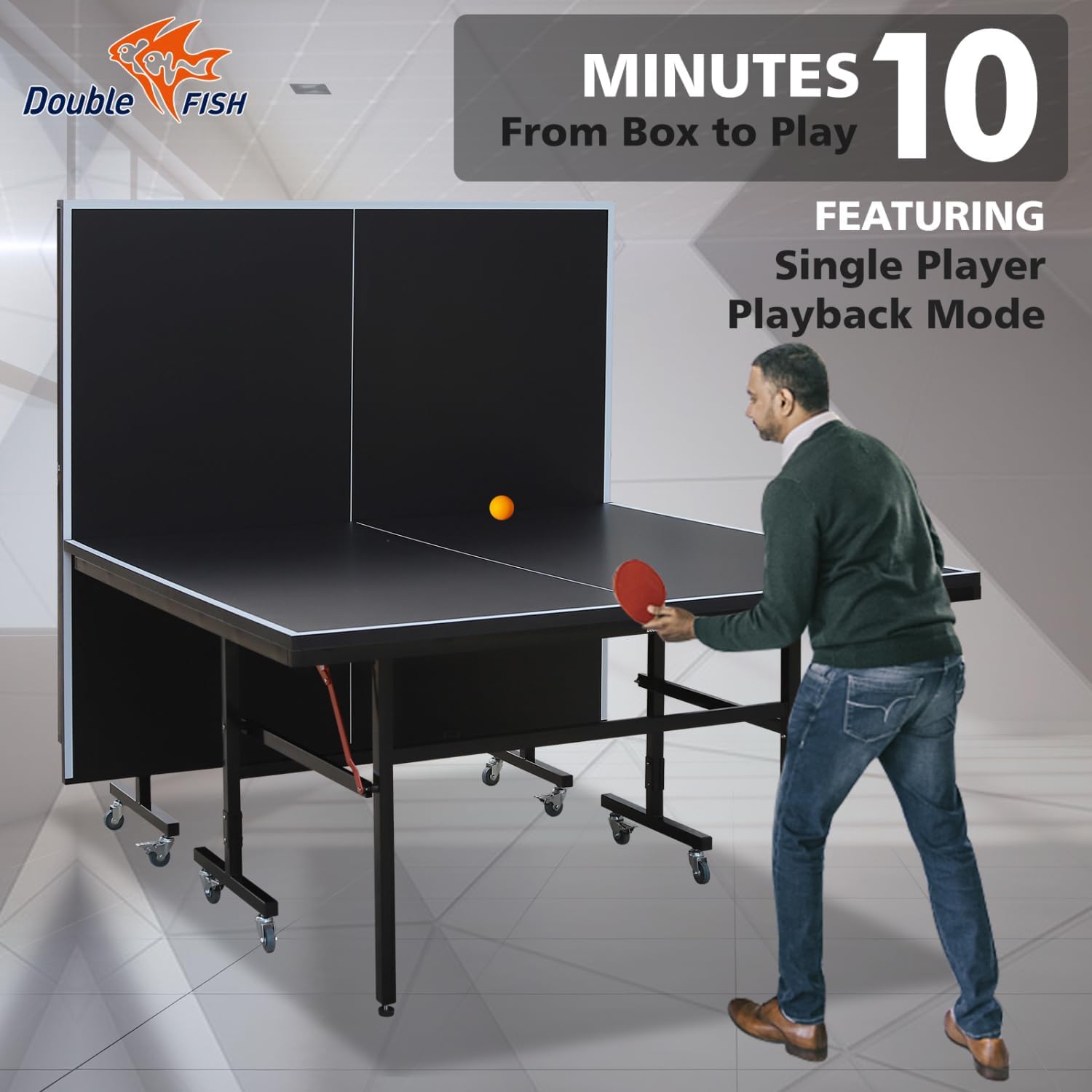 9ft Folding Rolling Tennis Table with 2 Paddles, 3 Balls, Net & Post - Black
