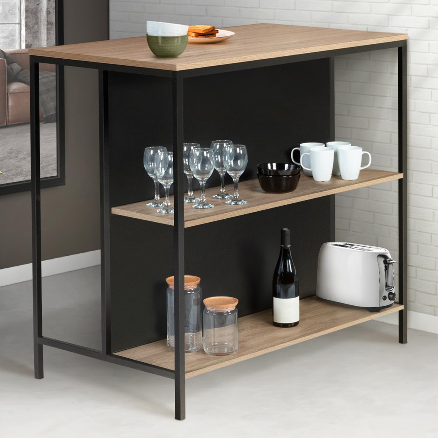 IDMarket - Ensemble Table de Bar îlot Detroit et 2 tabourets Design Industriel