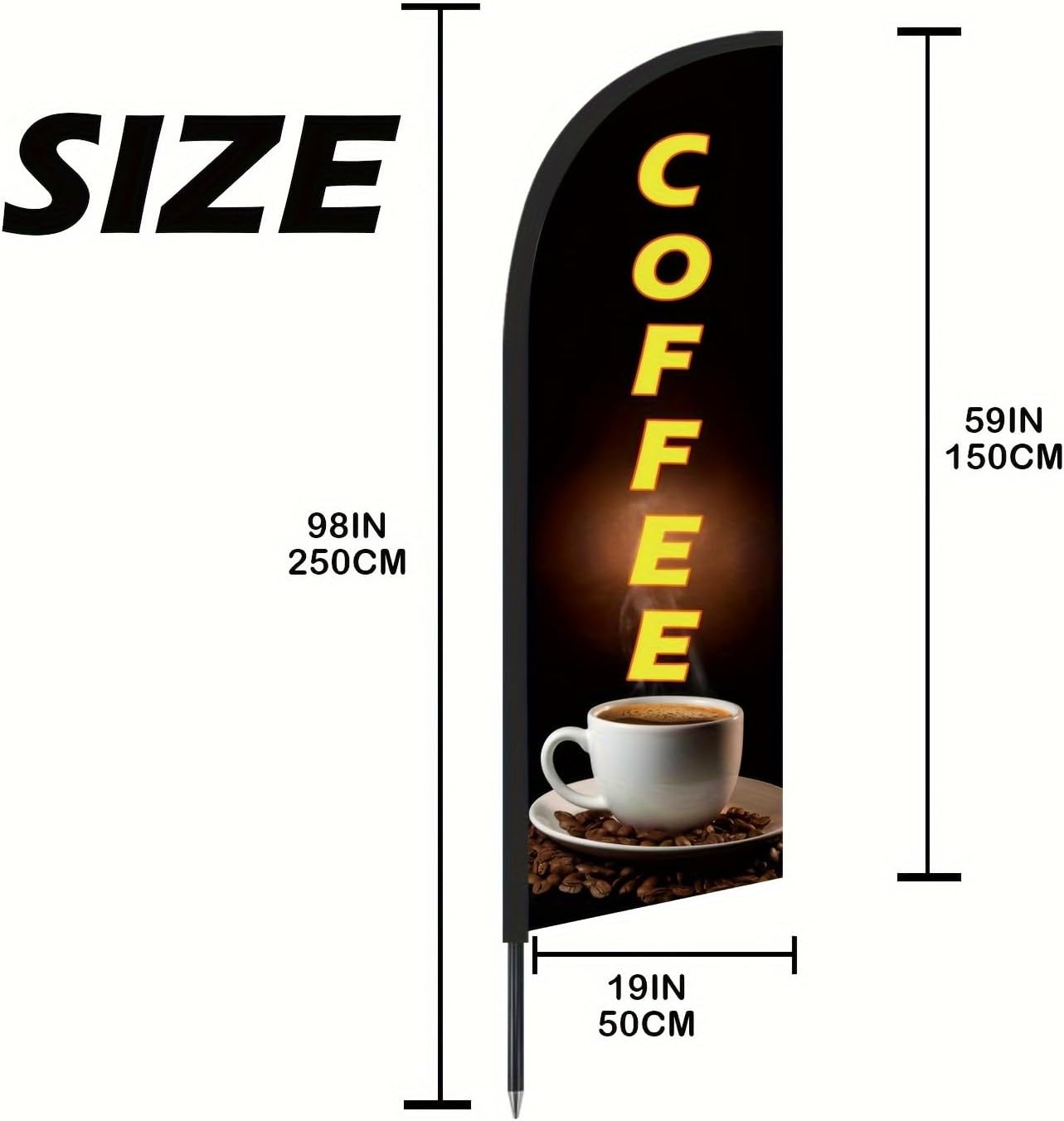 Coffee Feather Flag for Business, 8.2FT Outdoor Advertising Swooper Banner with Pole and Ground Stake – Tear-Resistant Polyester Sign for Shops & Events