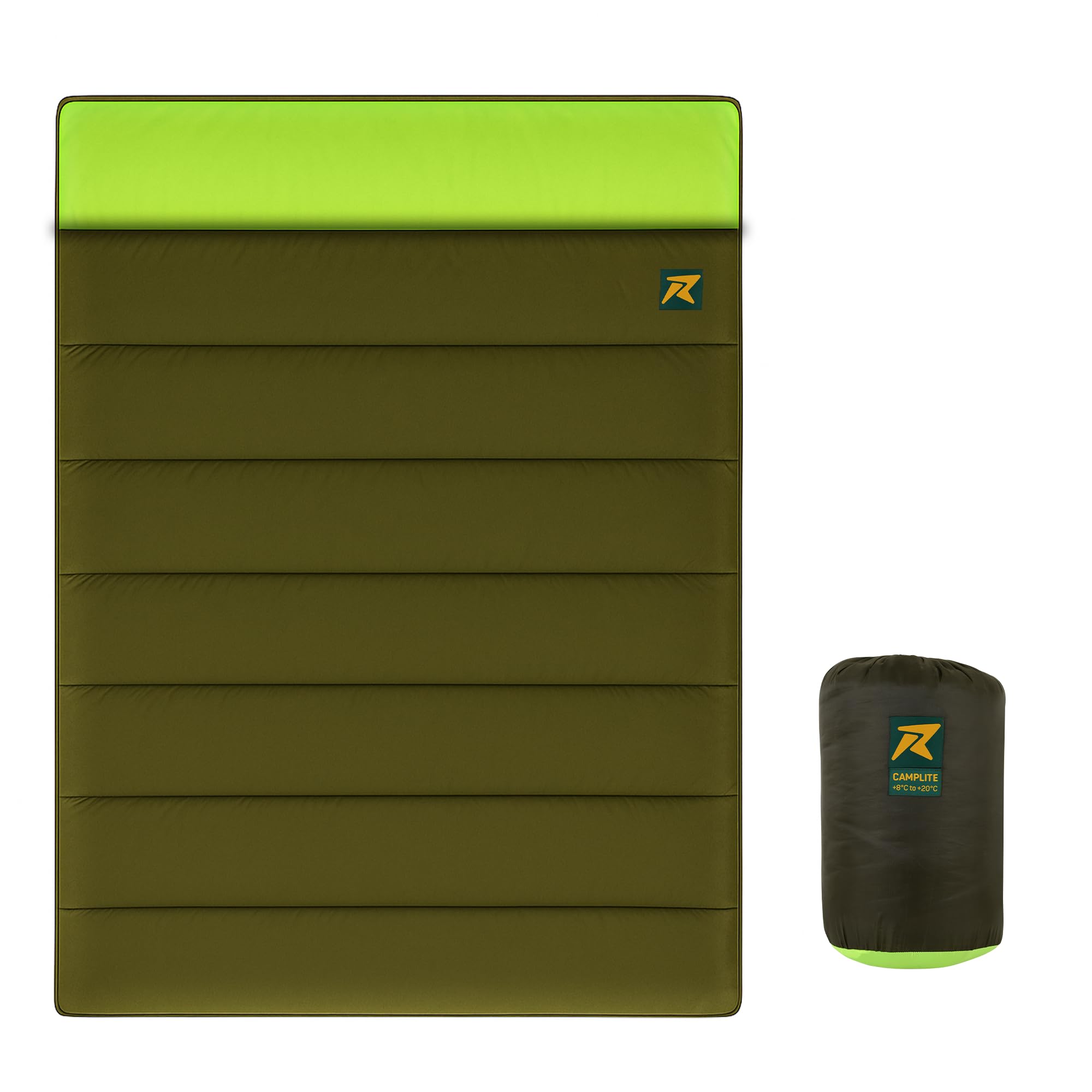 Rocksport Double 2 Person Camplite Rectangular Sleeping Bag I +8 Degree C to +20 Degree C For Camping, Hiking, Indoor & Outdoor, Warm Sleep Bag l Free Air Pillow & Adventure Pass (Yellow - Army Green)-image-19