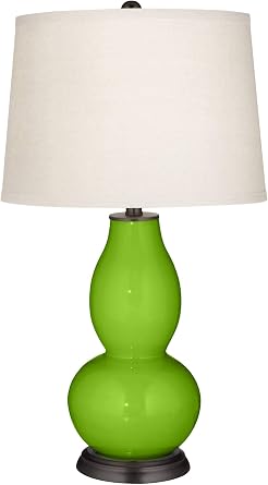 Neon 28 3/4 Bronze Brown Tall Table Lamp Green Glass Double Gourd | Modern Living Room Bedroom Bedside Nightstand House Office Home Reading Kitchen Off-White Shade end