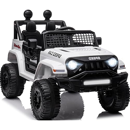 12V Ride On Car, Electric Car for Kids, 12V Ride on Toys, Kids Cars with 3 Speeds Adjustable w/Bluetooth, Parent Remote Control, Spring Suspension, AUX Port-White