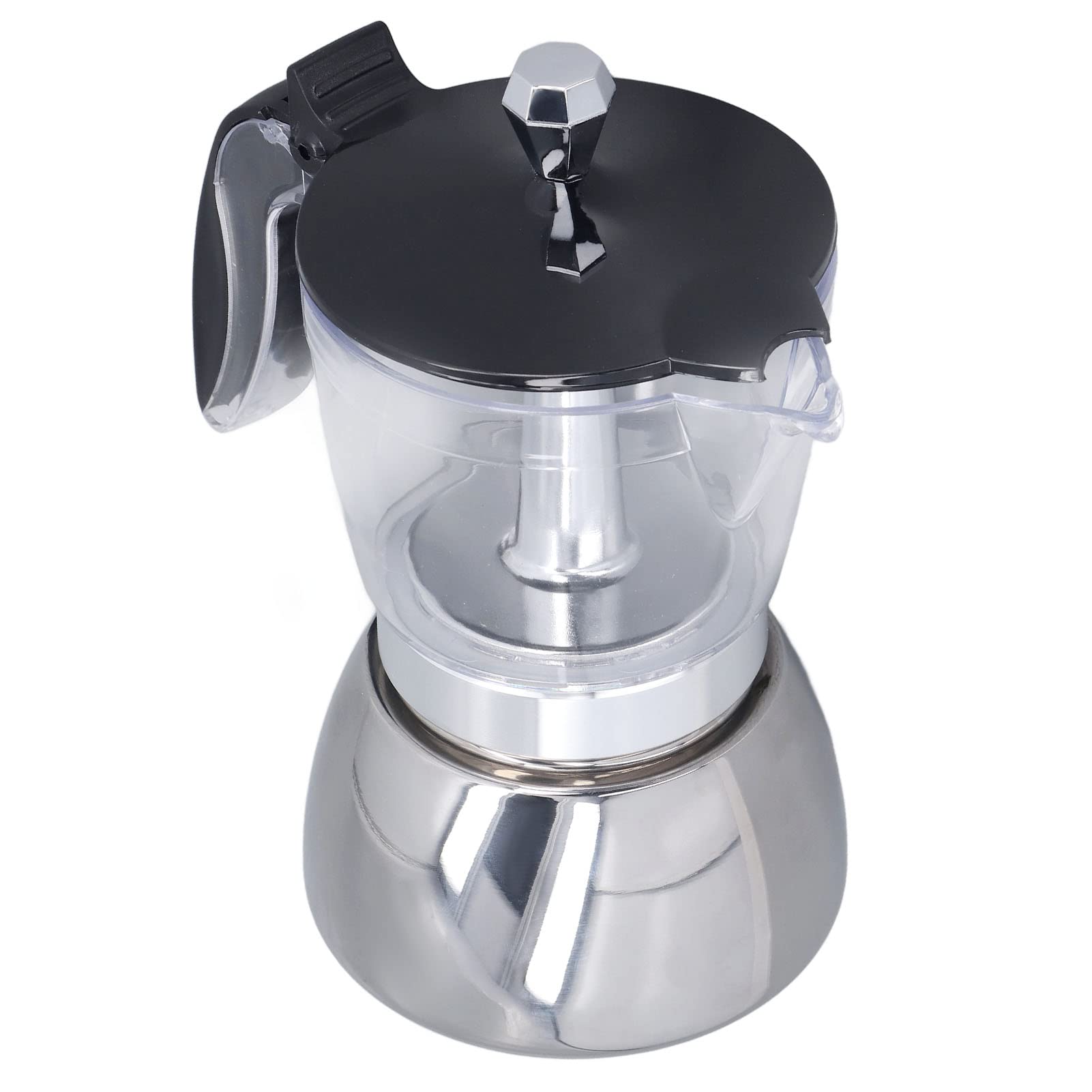 Cuisinière 6 Tasses Pot Clair ABS Dessus en Acier Inoxydable Cafetière Maison, Cafetière Italienne Cuisinière et Induction