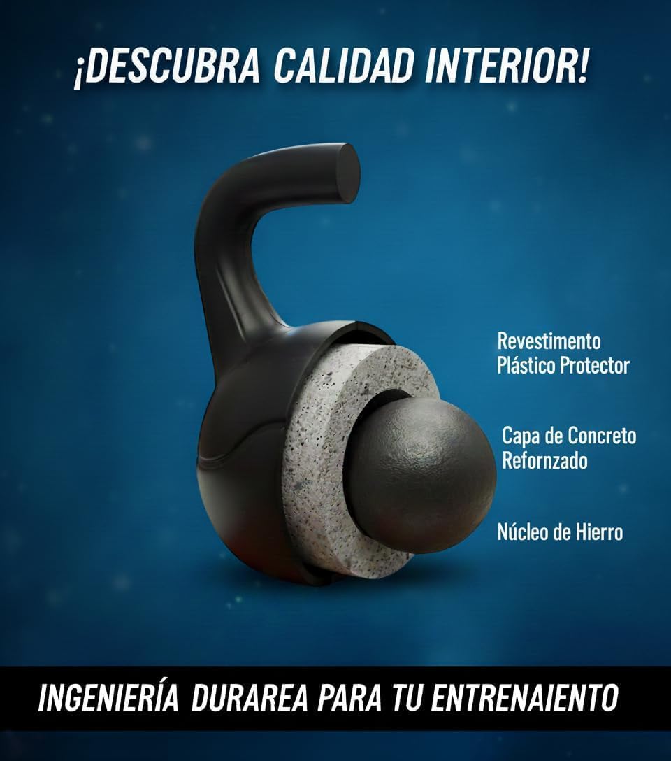 Pesa Rusa Kettlebell Fabricada en España, Agarre Ergonómico, Base Estable, Entrenamiento de Fuerza y Fitness, 3 a 14 kg