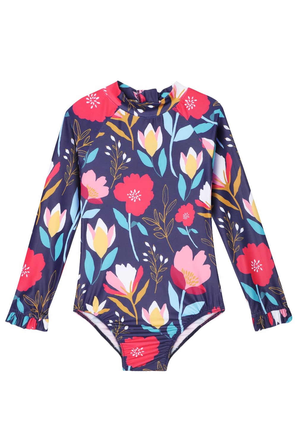 AlakuotiLong Sleeve One Piece Ruffle Swimsuit for Toddler Girls Baby Girl Rashguard Shirt with UPF 50+ Sun Protection