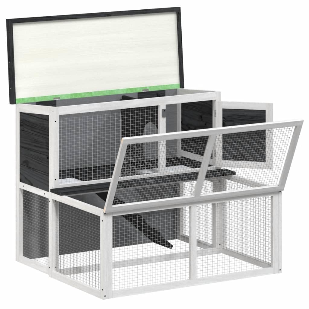 Conejera gris de madera de pino maciza, 102 x 90 x 84,5 cm, con cercado y techo impermeable para animales pequeños como conejos, cobayas, hámster, ideal para jardín