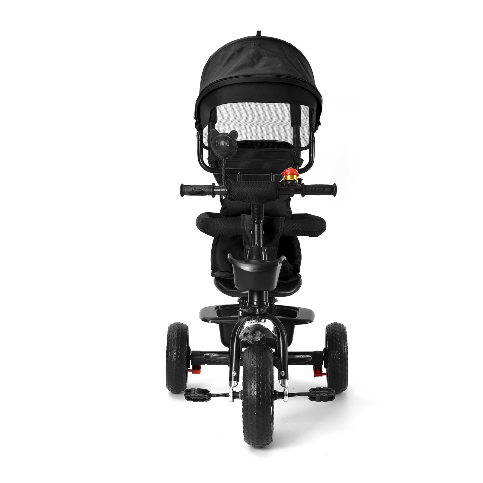 HUOLE Tricycle Enfant Évolutif 4 en 1, Tricycle Bébé Évolutif avec Siège Réversible, Poignée de Poussée Réglable, Canne, Cloche, Rétroviseurs, Harnais de Sécurité pour Enfants 9 Mois à 5 Ans (Noir)