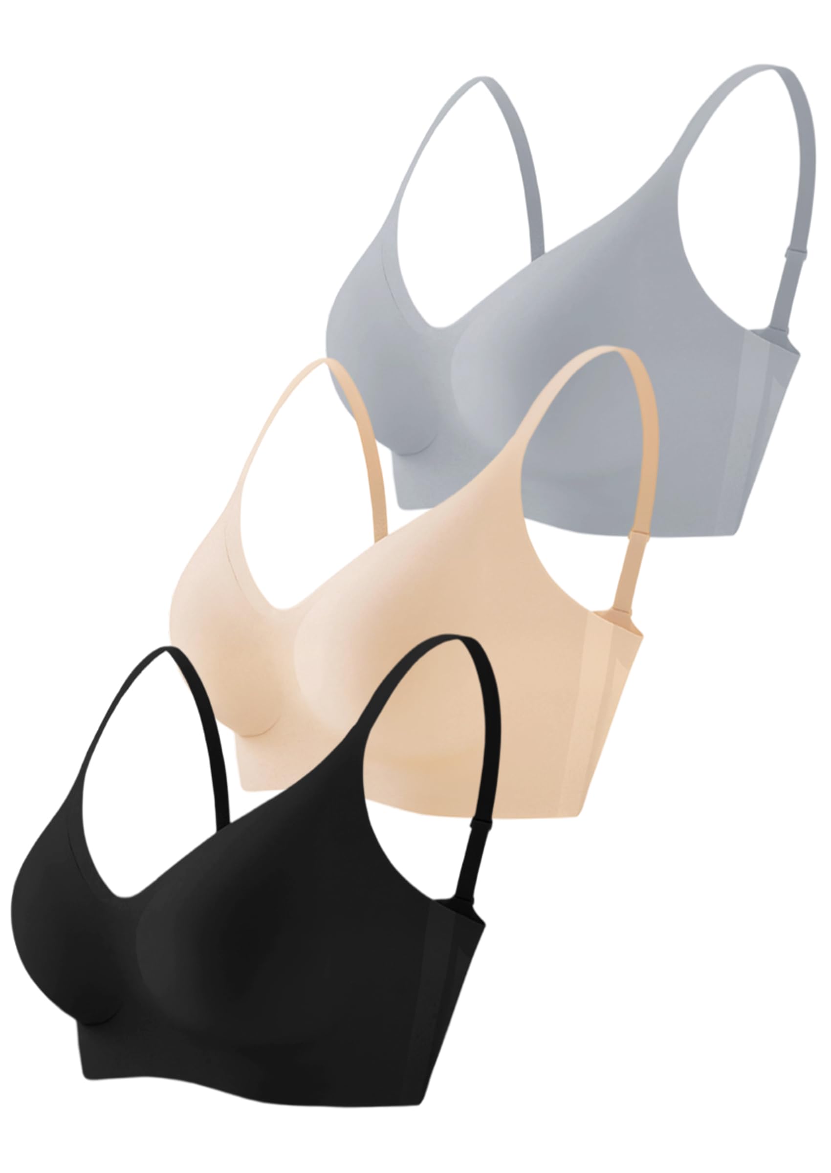 3-Pack Wireless Womens Bras No Underwire Seamless Jelly Bra Light Support Pullover Bralette Ultra Comfort Tshirt Bra