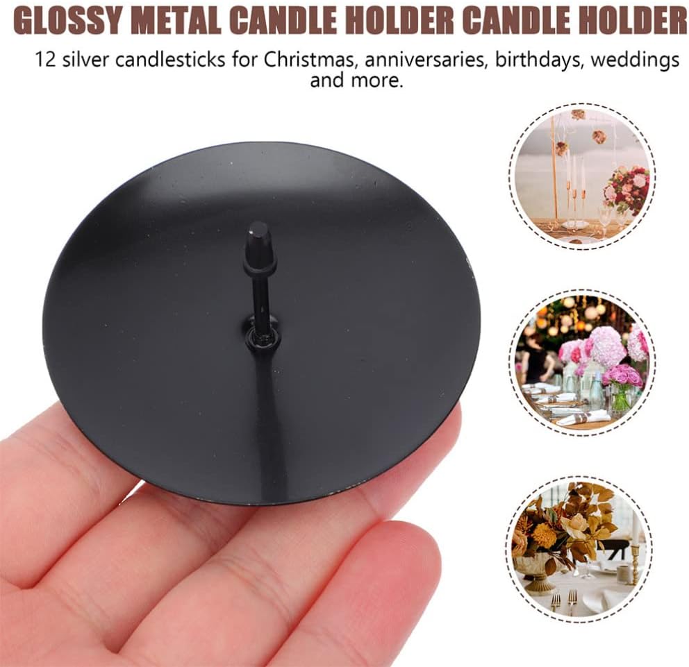 Cabilock Iron Candle Holder Set 12Pcs 3.14X3.14X2.75In Metal Candle Fixators for Pillar and Tealight Candles Household Decorative Stands for Weddings Birthdays Holiday Use