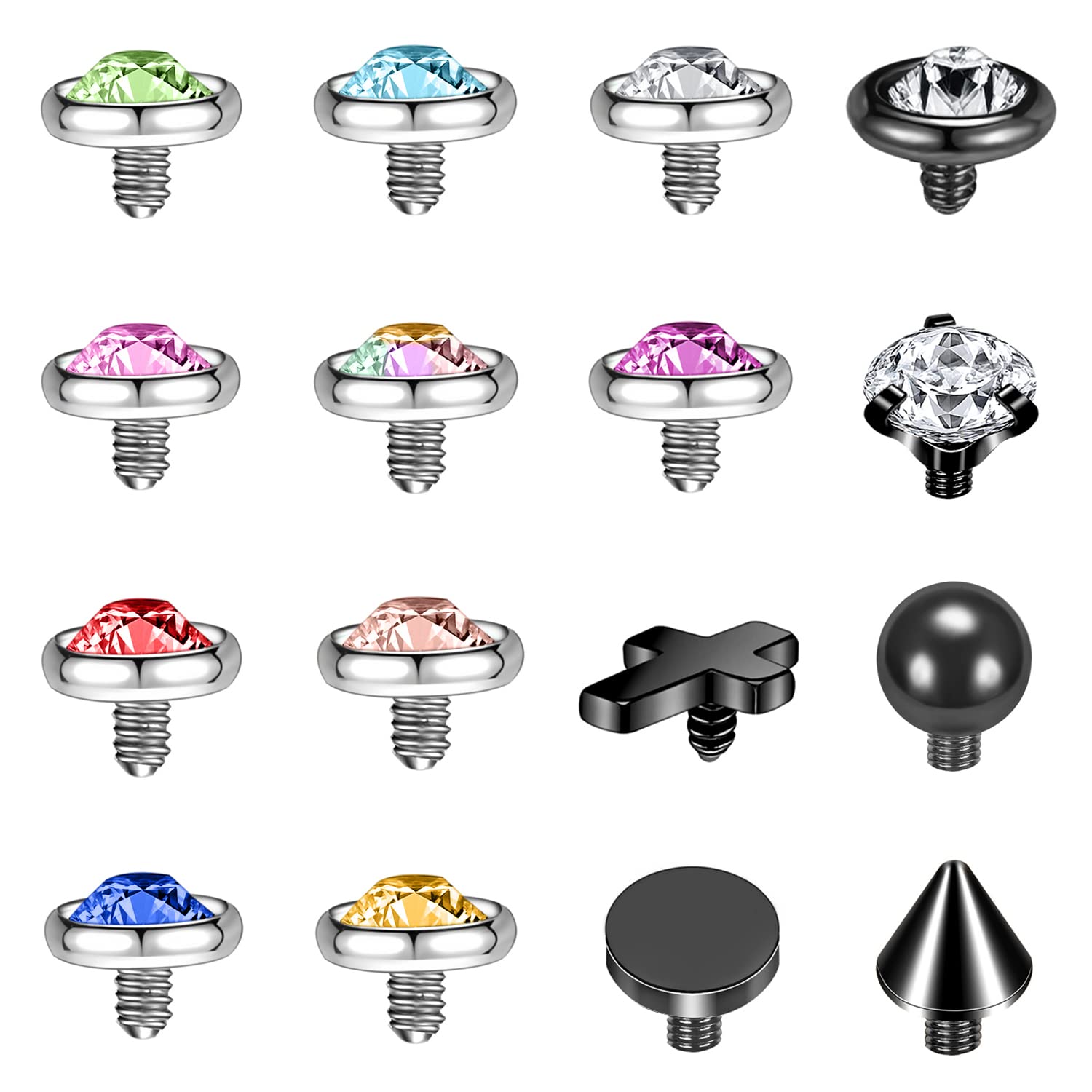 ZS 16G Stainless Steel Dermal Piercing Jewelry Diamond Dermal Anchor Tops CZ Skin Microdermal Piercing Jewelry for Men Women