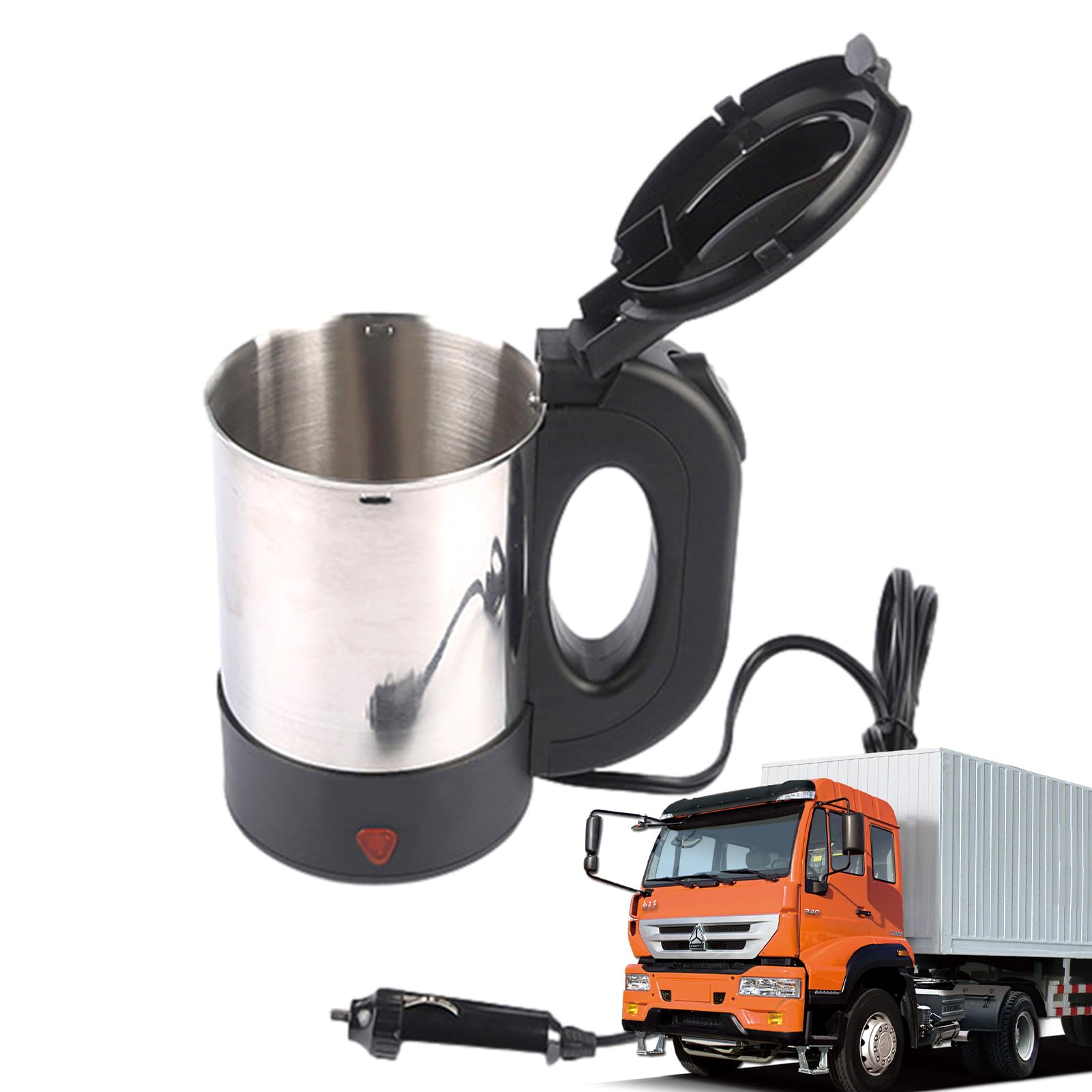 Bollitore elettrico da viaggio Scalda caffè – Riscaldatore elettrico in acciaio inossidabile, design a doppia tensione 12 V 24 V, portatile con riscaldamento automatico, funzione di spegnimento