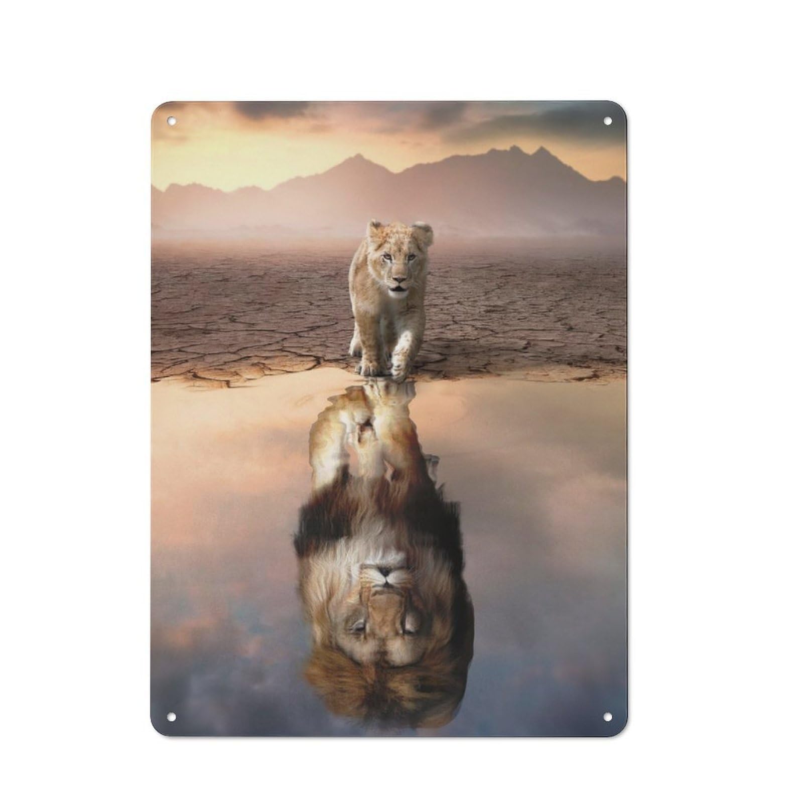 Junmoney Lion Reflection Rustic Metal Sign 40X30cm For Man Cave Or Games Room, For Vintage Wall Decor Fans, For Garage And Workshop Walls