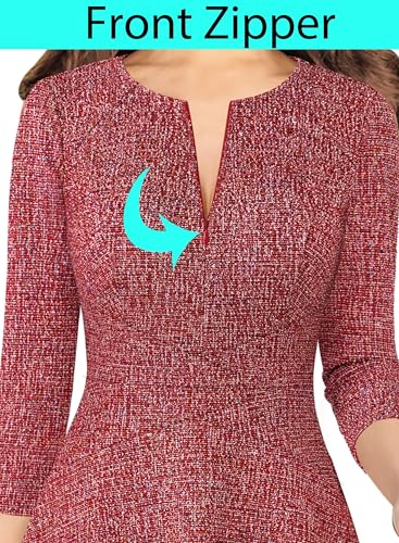 Image of VFSHOW Womens Work Business Office Front Zipper Slim Church A-Line Dress