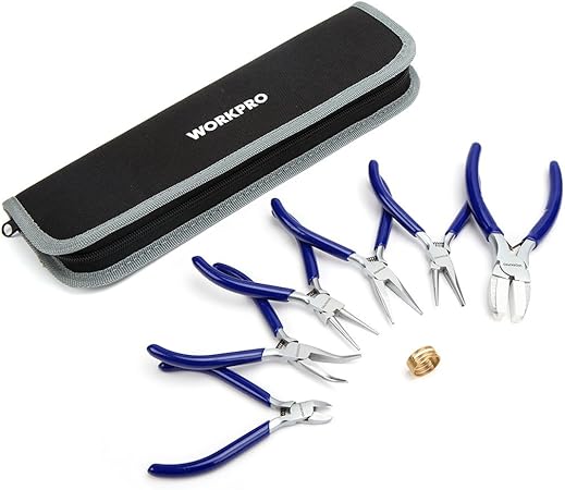 WORKPRO Jewelry Plicers Set, 7-Piece Jewelry Making Tools Kit with Needle Round Nose Plier and Bent Nose Plier Wire Cutter for Jewelry Repair, Beading, Wire Wrapping, Crafts, with Carrying Pouch