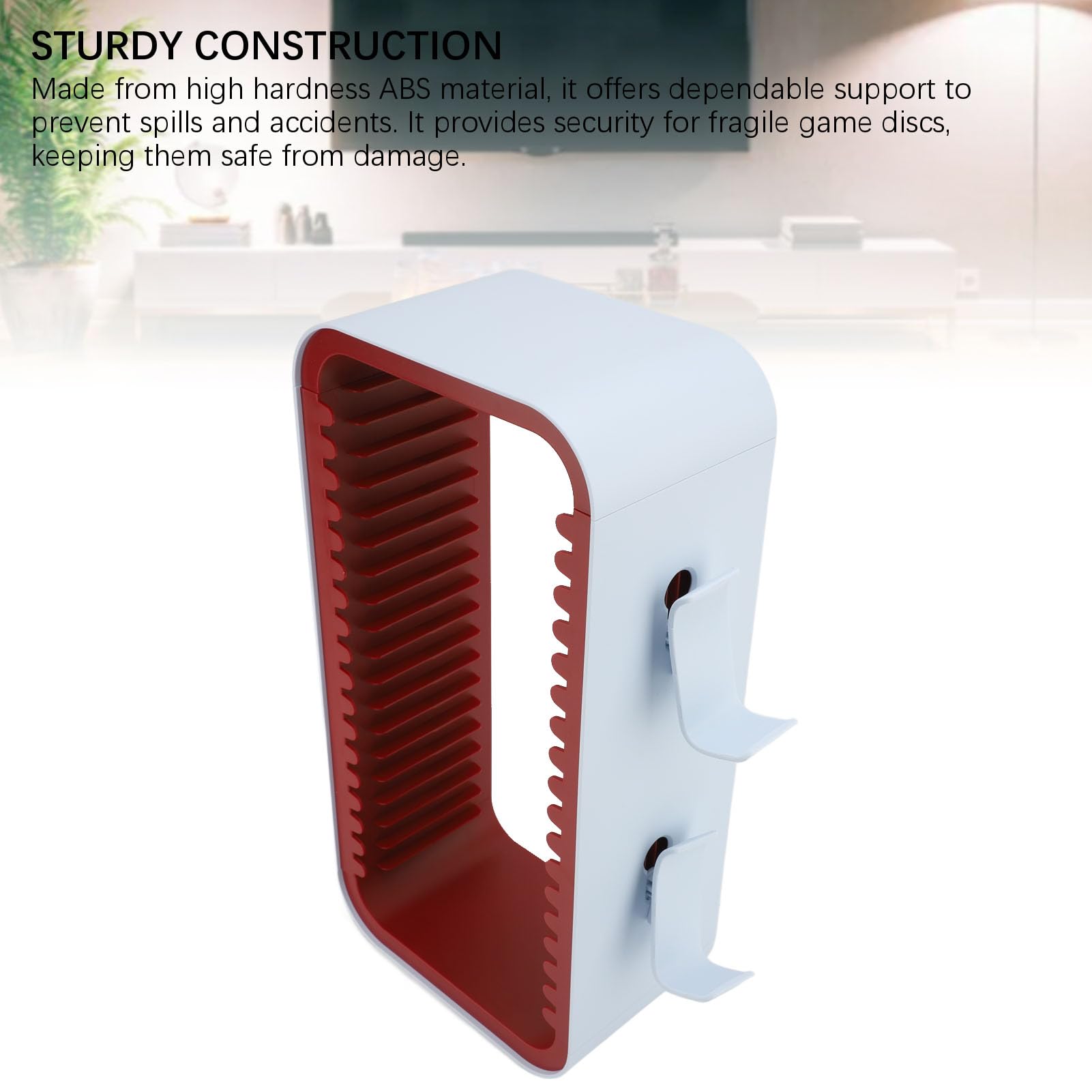 Riuulity Torre de Almacenamiento de Discos de Juego Horizontal Vertical con Controlador, Soportes para Auriculares, Fácil Montaje para Organizador de Juegos (rojo)