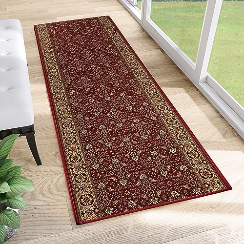 TAPISO Anti Rutsch Teppich Läufer rutschfest Brücke Meterware Oriental Rot Beige Ornament Floral...