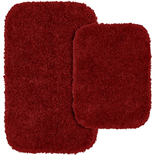 Garland Rug 2-Piece Serendipity Shaggy Washable Nylon Bathroom Rug Set, Chili Pepper Red