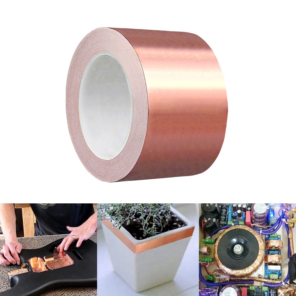 Ltkj 1M / 3.28Ft 1.97 Inch Wide Copper Foil Tape Slug Snail Repellent Tape, Double-Sided Conductive Self Adhesive Copper Barrier Tape For Emi Shielding, Stained Glass, Guitar, Plants Protection