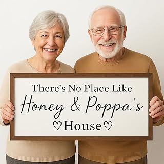 Personalized Grandparents Gift Custom Name Wood Sign – “There’s No Place Like Grandma & Grandpa’s House” Rustic Farmhouse Wooden Plaque, Wood Frame Home Decor,Christmas,Mother's Day,Father's Day Gift