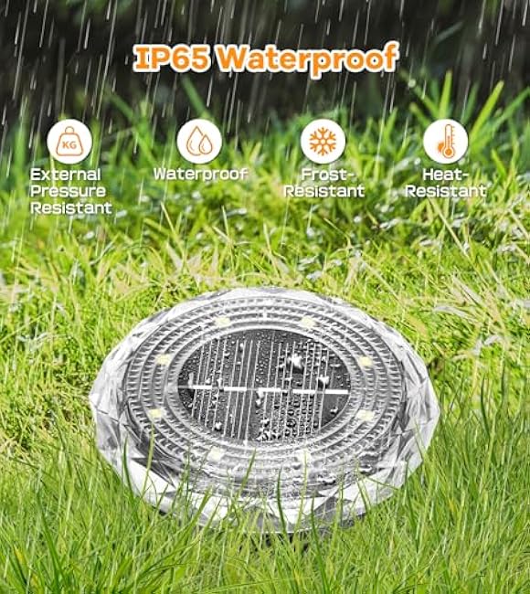 Mini Solar Ground Lights,10 Pack Solar Powered Pathway Lights Outdoor,15Hrs Lasting,IP65 Waterproof,8 LED Solar Disk Light for Patio Driveway Walkway Garden Lawn Path Landscape